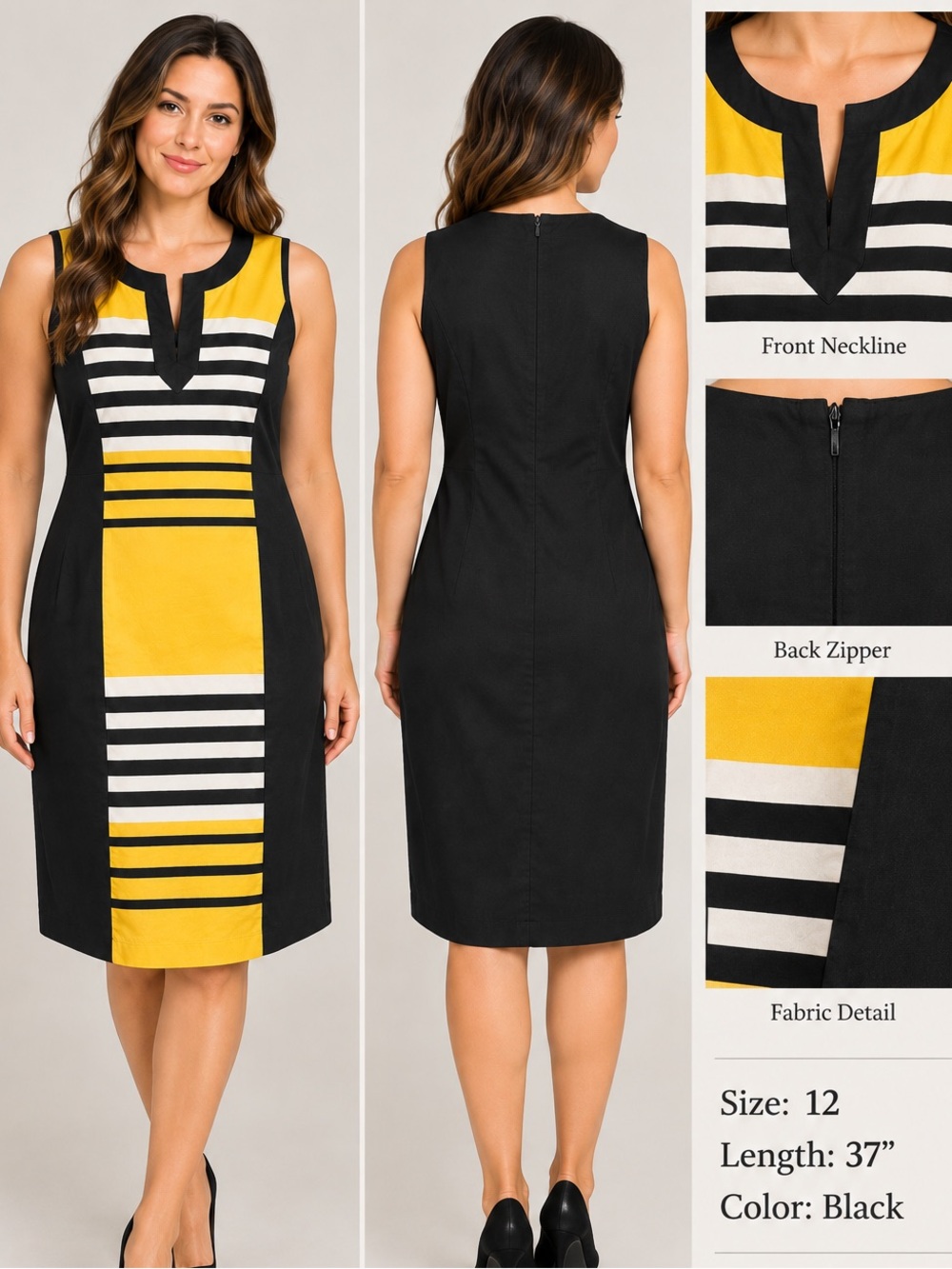 NEW YORK COMPANY Striped Sheath Dress SIZE 12 pit 19” length 37”